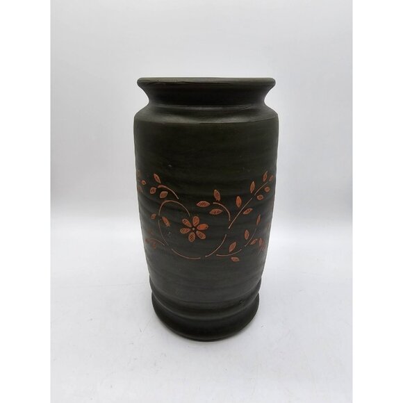 Stoneware Pottery Crock Handpainted Floral Rustic Primitive Utensil Holder Vase - Picture 10 of 11